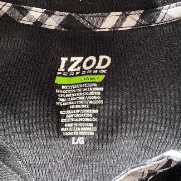 Black Izod Performance Golf Shirt with Tartan Trim - Picture 2 of 3